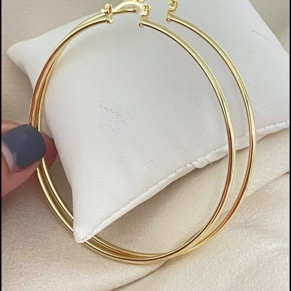 18k Gold Filled Thin Hoop Earrings 2.75" ✨